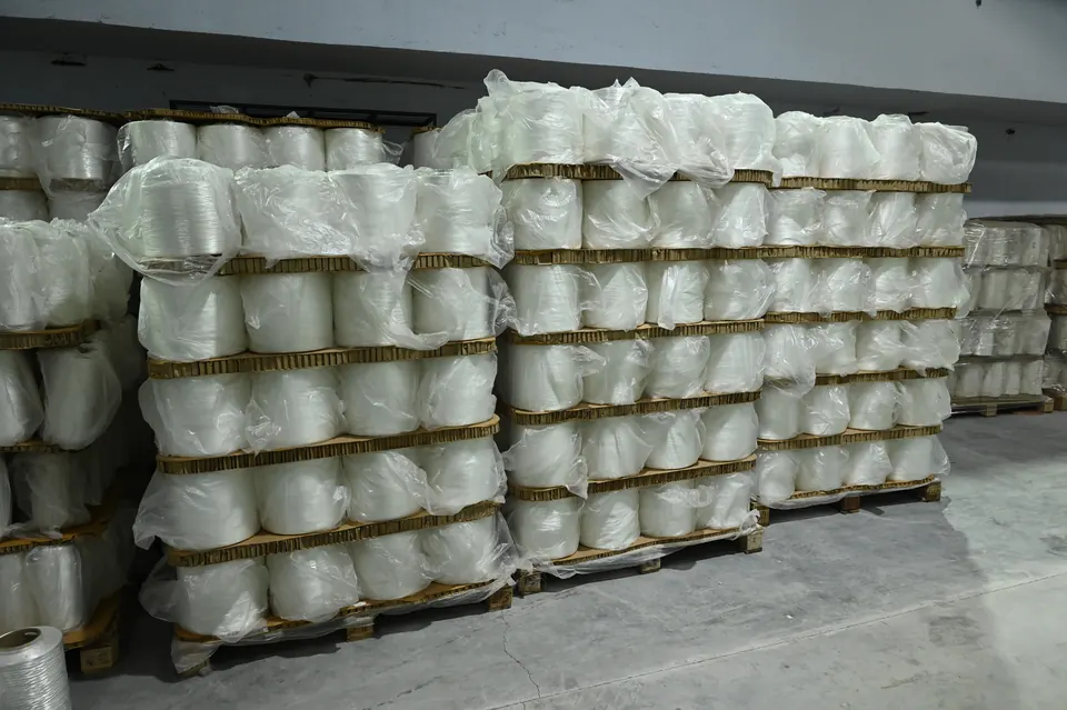 Wrapped yarn stock stored at the Jayatma workplace
